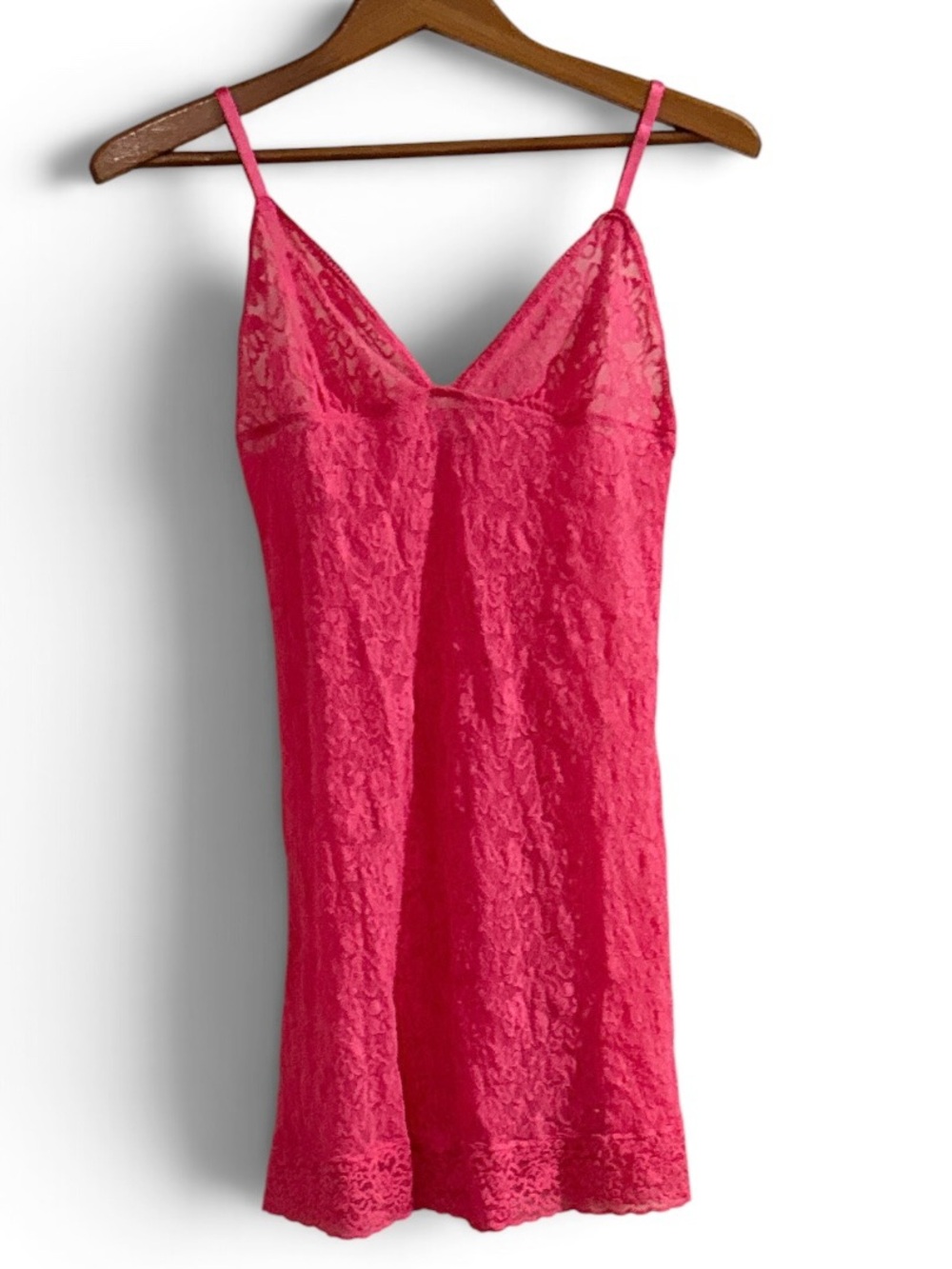Victoria's Secret Womens Bright Pink Semi Sheer Lace Chemise Nightgown Medium